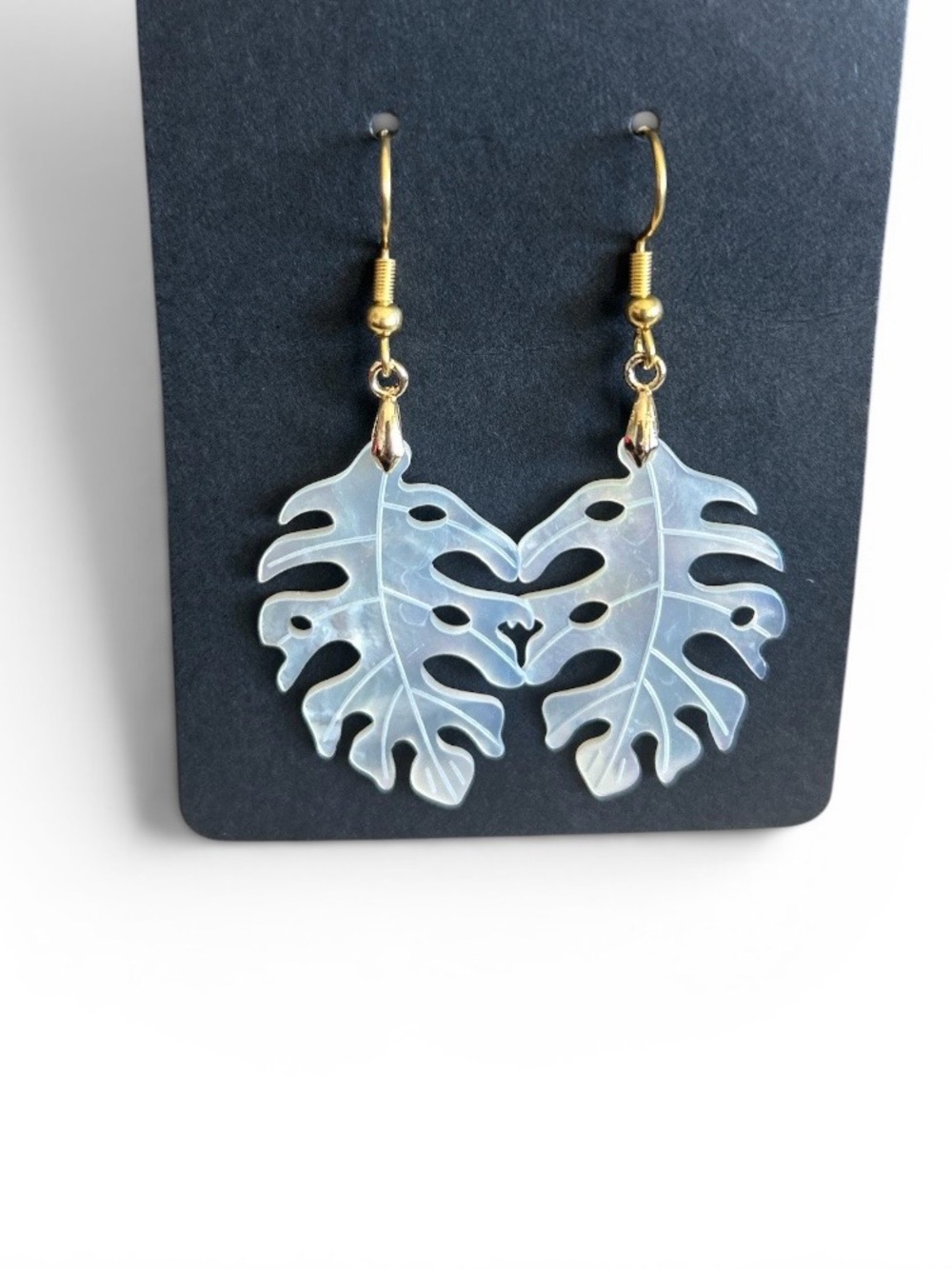 Gold-Accent Iridescent Monstera Leaf Dangle Earrings - Women Jewelry